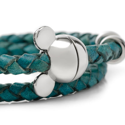 Pulsera de cuero en color verde azulado con silueta de Mickey Mouse de Disney
