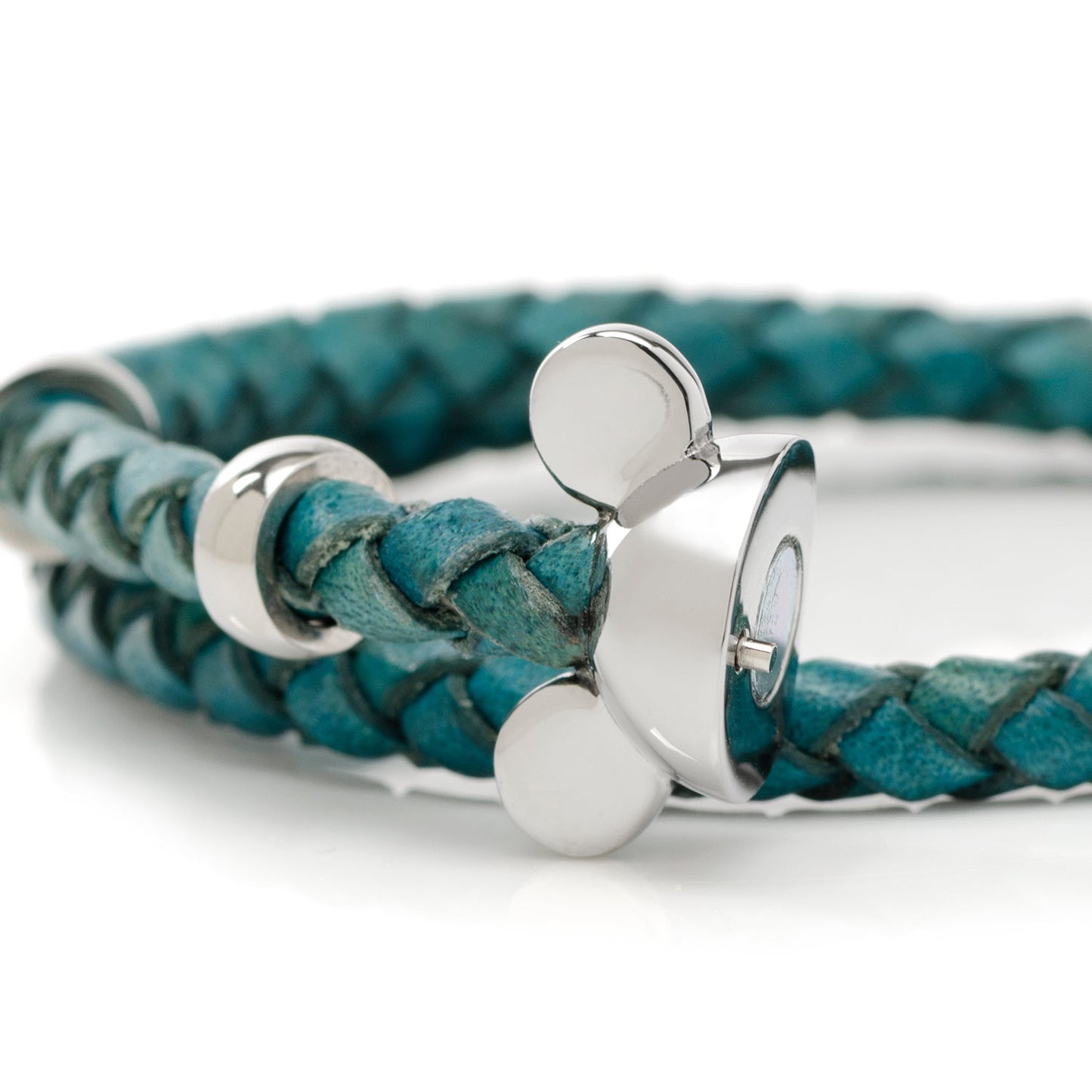 Pulsera de cuero en color verde azulado con silueta de Mickey Mouse de Disney