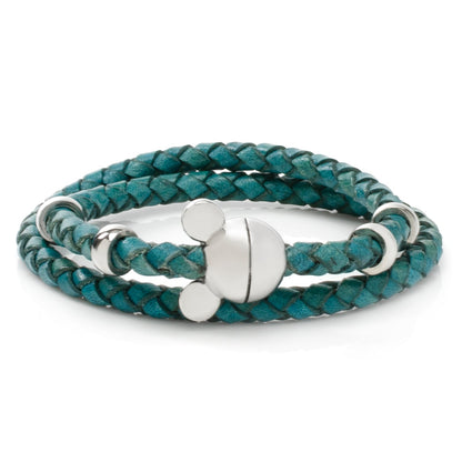 Pulsera de cuero en color verde azulado con silueta de Mickey Mouse de Disney