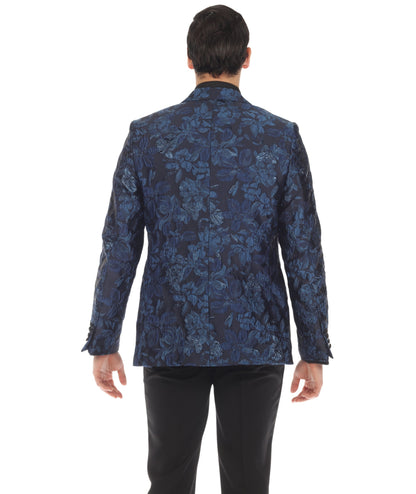 Men's Drake Blue Peak Lapel Tuxedo 1 Button 2 Vent Slim Fit Blazer