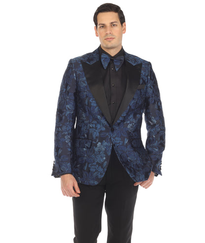 Men's Drake Blue Peak Lapel Tuxedo 1 Button 2 Vent Slim Fit Blazer