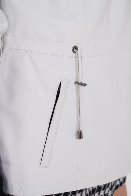 The Hudson White Leather Women Jacket