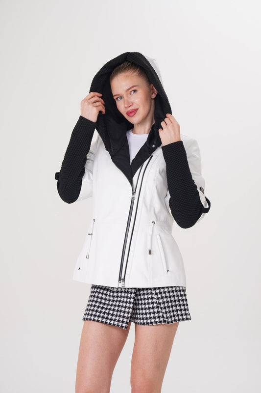 The Hudson White Leather Women Jacket