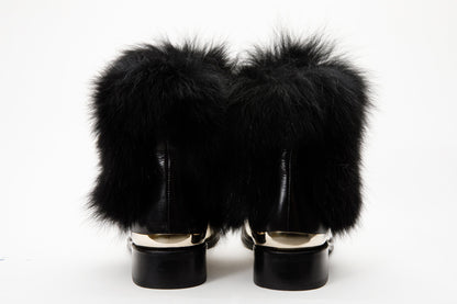 The Izmir Black & Gold Leather Natural Fox Fur Mid Calf Women Boot