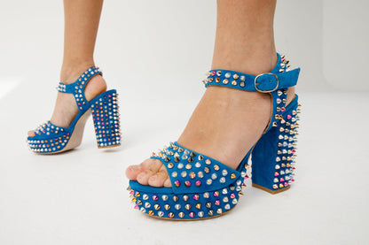 The Tampico Blue Suede Leather Spike Platform Heel Women Sandal