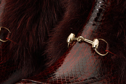 The Izmir Burgundy Patent Leather Natural Fur Mid Calf Women Boot