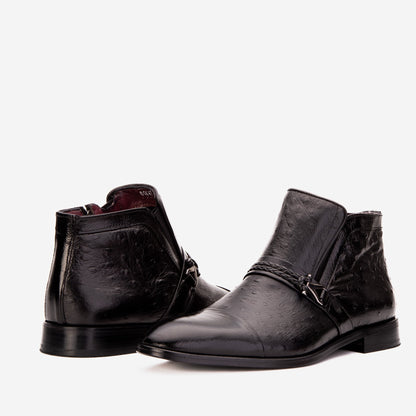 The Dallas Black Leather Bit Ankle Zip-Up Dress Men Boot