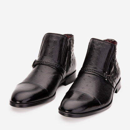 The Dallas Black Leather Bit Ankle Zip-Up Dress Men Boot