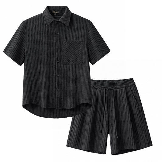 Drift Set – Waffle Textured Shirt & Short BLACK - My Men's Shop