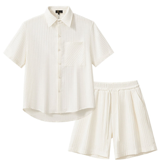 Drift Set – Waffle Textured Shirt & Short WHITE - My Men's Shop