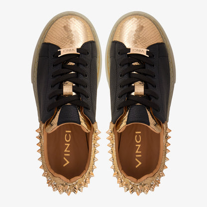 The Venezia Gold & Black Leather Women Sneaker