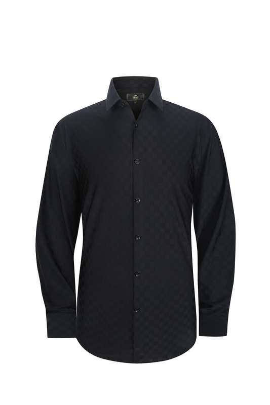 Gridline Stretch LS Shirt BLACK - My Men's Shop
