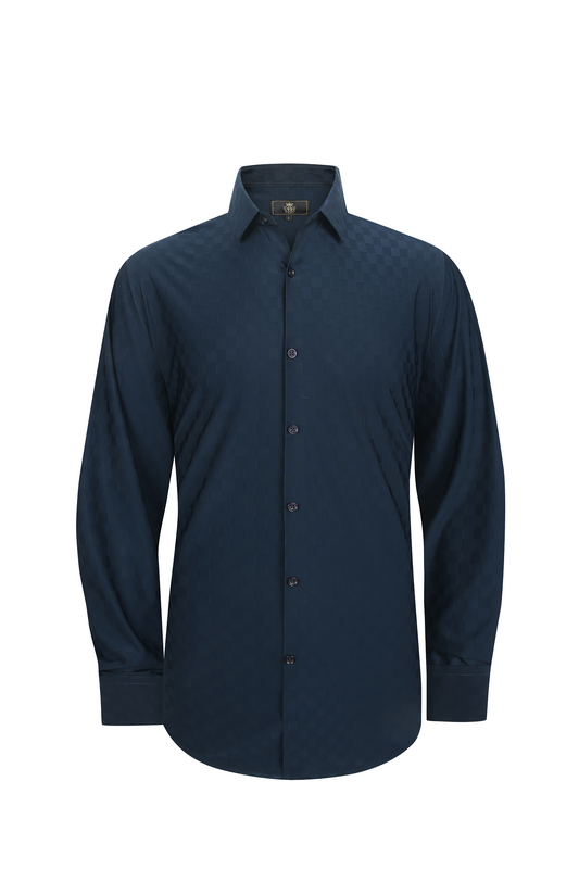 Gridline Stretch LS Shirt NAVY - My Men's Shop