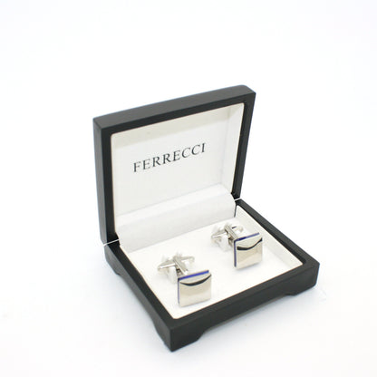 Silvertone Blue Lining Cuff Links With Jewelry Box