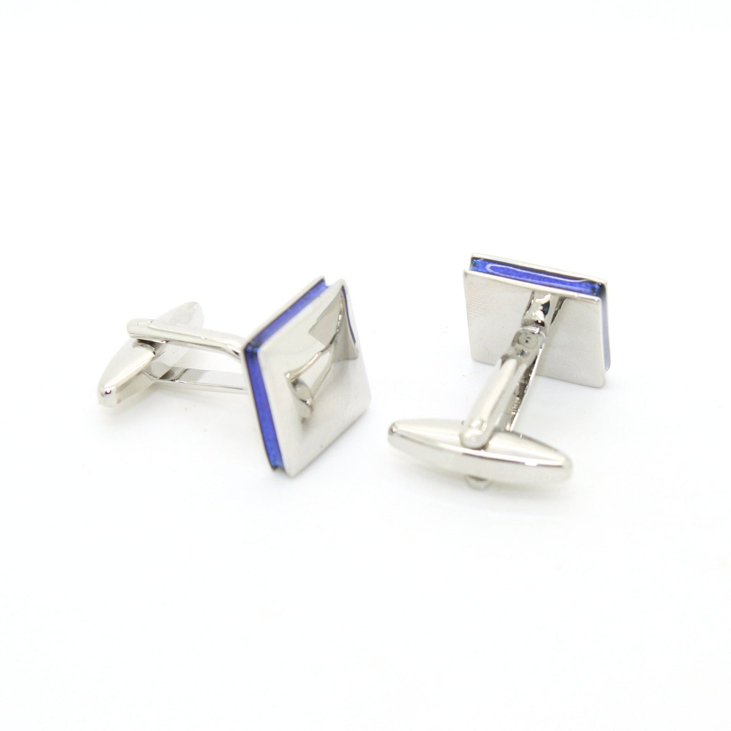 Silvertone Blue Lining Cuff Links With Jewelry Box