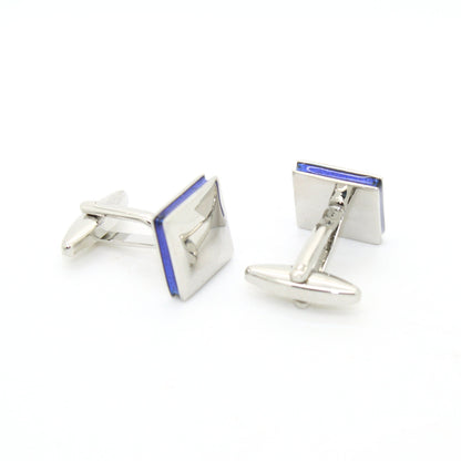 Silvertone Blue Lining Cuff Links With Jewelry Box