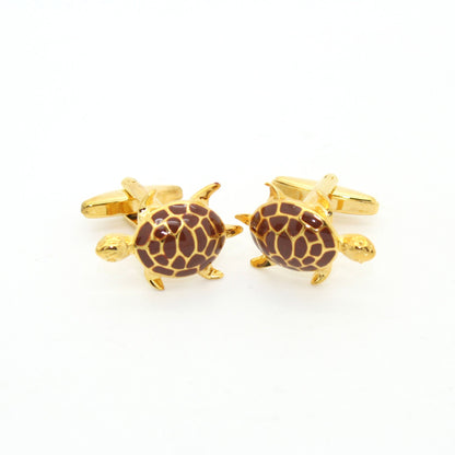 Goldtone Turtle Cuff Links With Jewelry Box