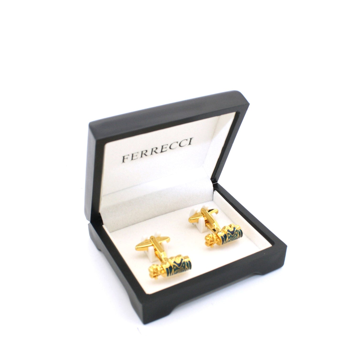 Goldtone Blue Wave Cuff Links With Jewelry Box
