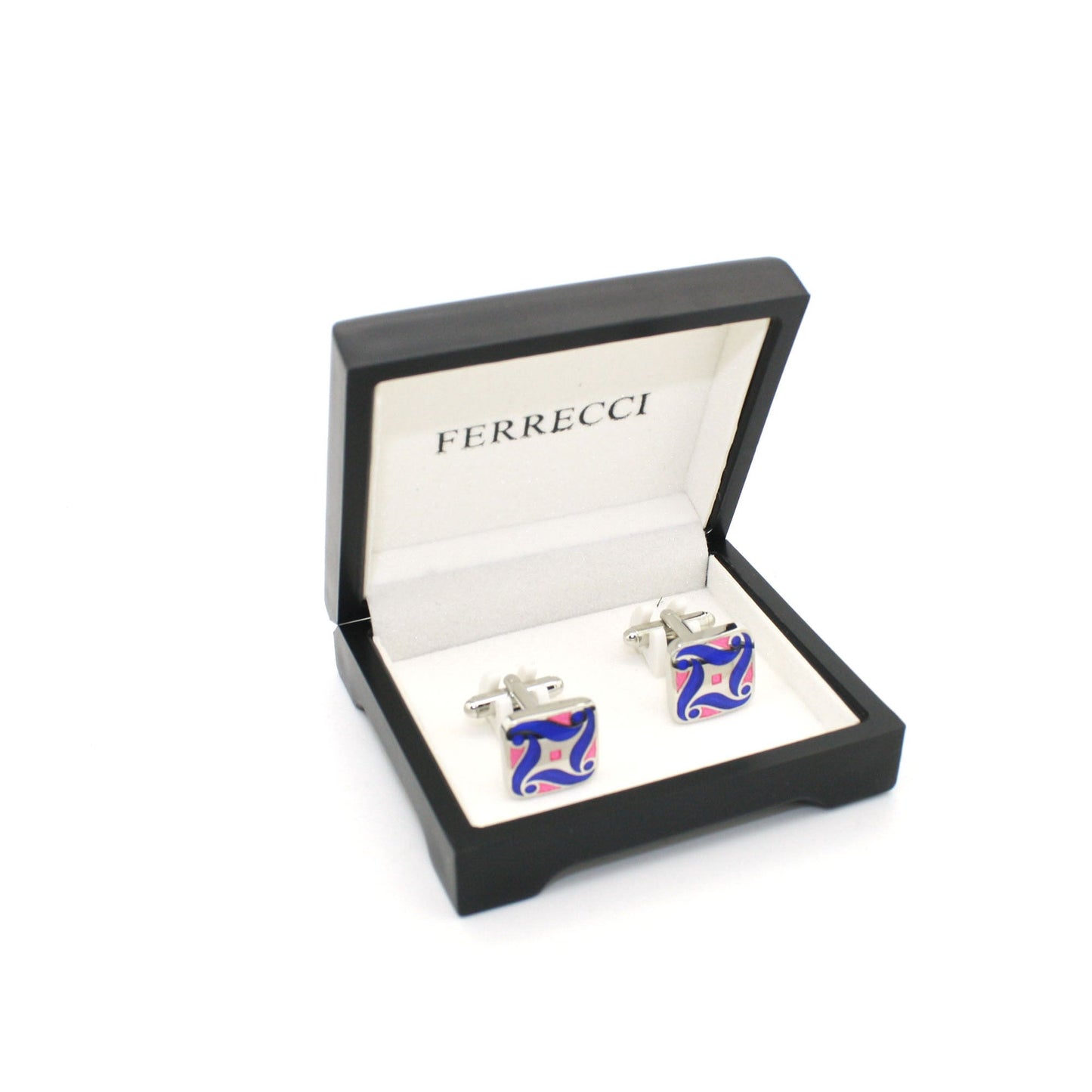Silvertone Purple Swirl Cuff Links With Jewelry Box