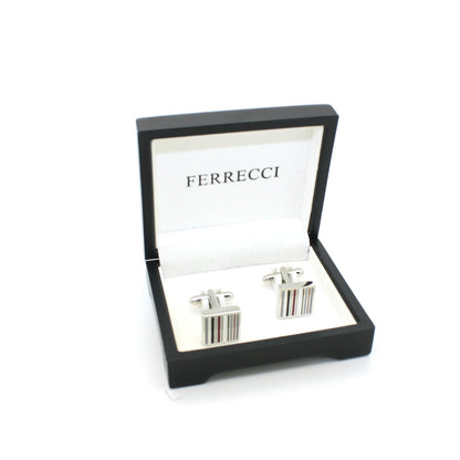 Silvertone Stripe Cuff Links With Jewelry Box