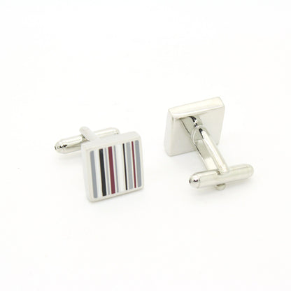 Silvertone Stripe Cuff Links With Jewelry Box