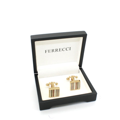 Goldtone Thin Stripe Cuff Links With Jewelry Box