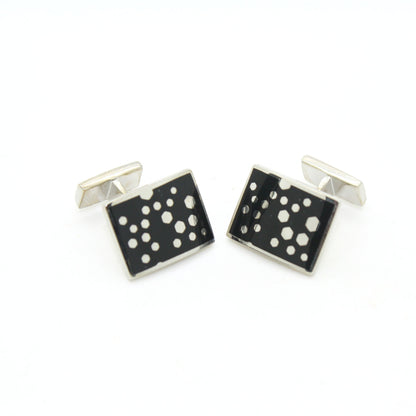 Silvertone Black Dot Design Cuff Links With Jewelry Box