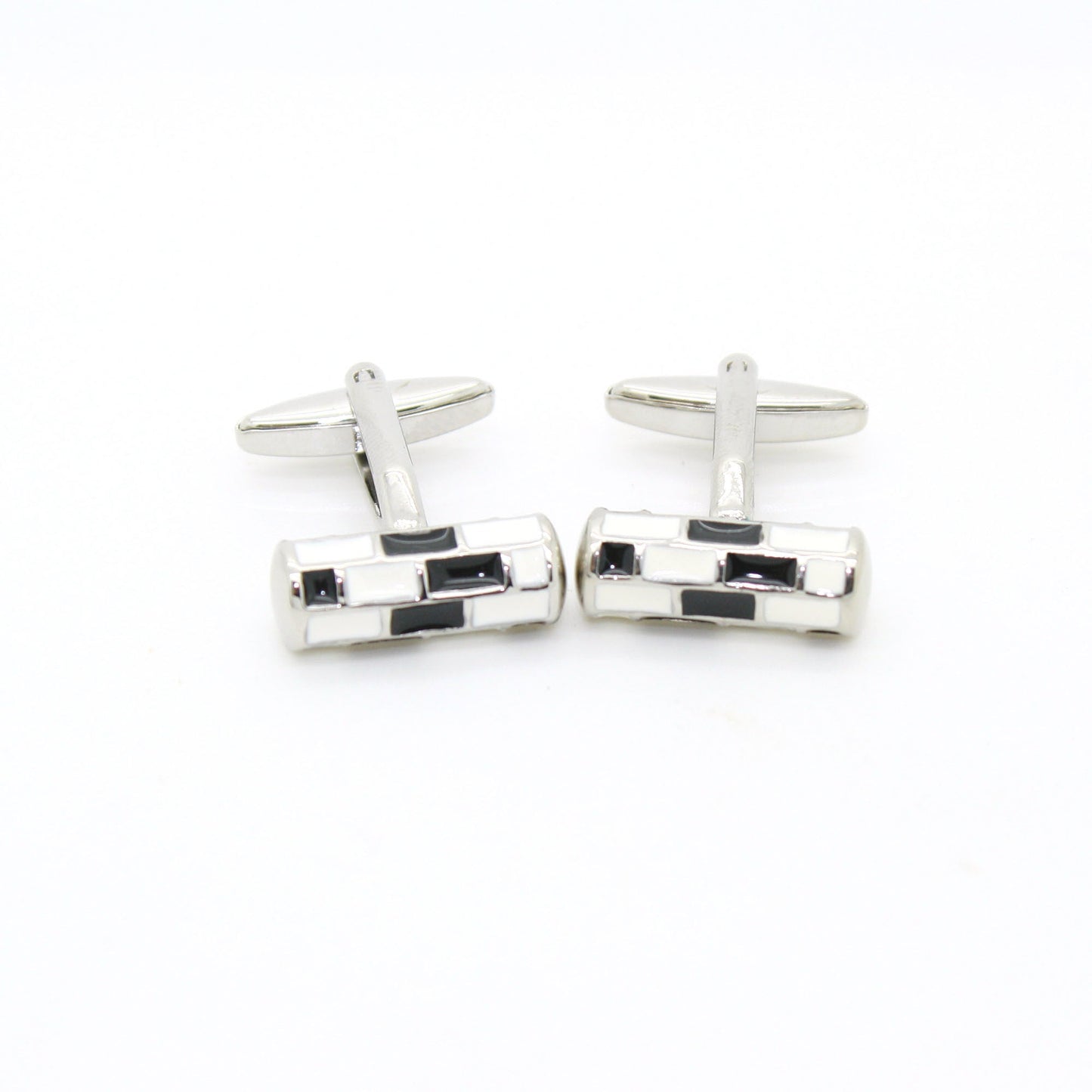 Silvertone Black & White Cuff Links With Jewelry Box