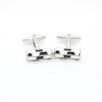 Silvertone Black & White Cuff Links With Jewelry Box