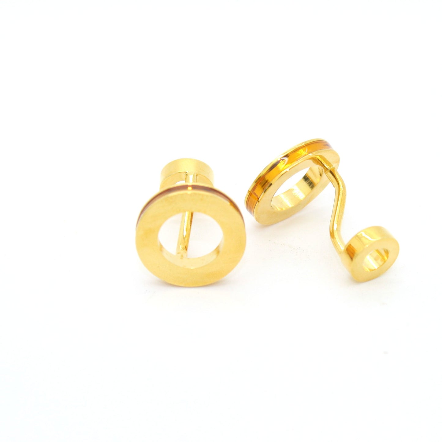 Goldtone Round Gold Lining Rectangle Cuff Links With Jewelry Box