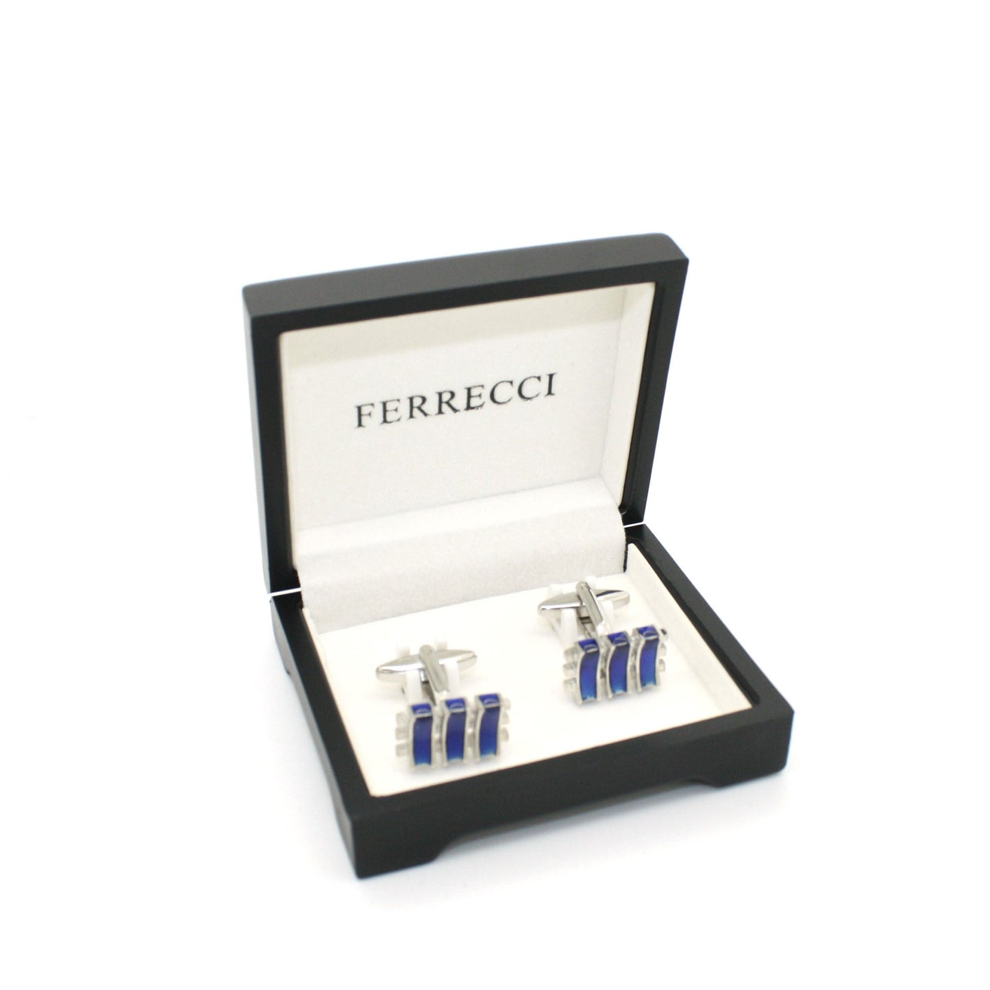 Silvertone Aqua Blue Criss Cross Cuff Links With Jewelry Box