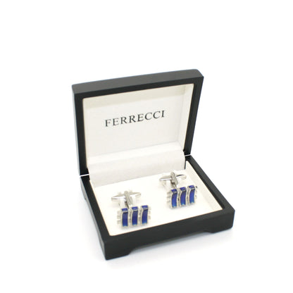 Silvertone Aqua Blue Criss Cross Cuff Links With Jewelry Box