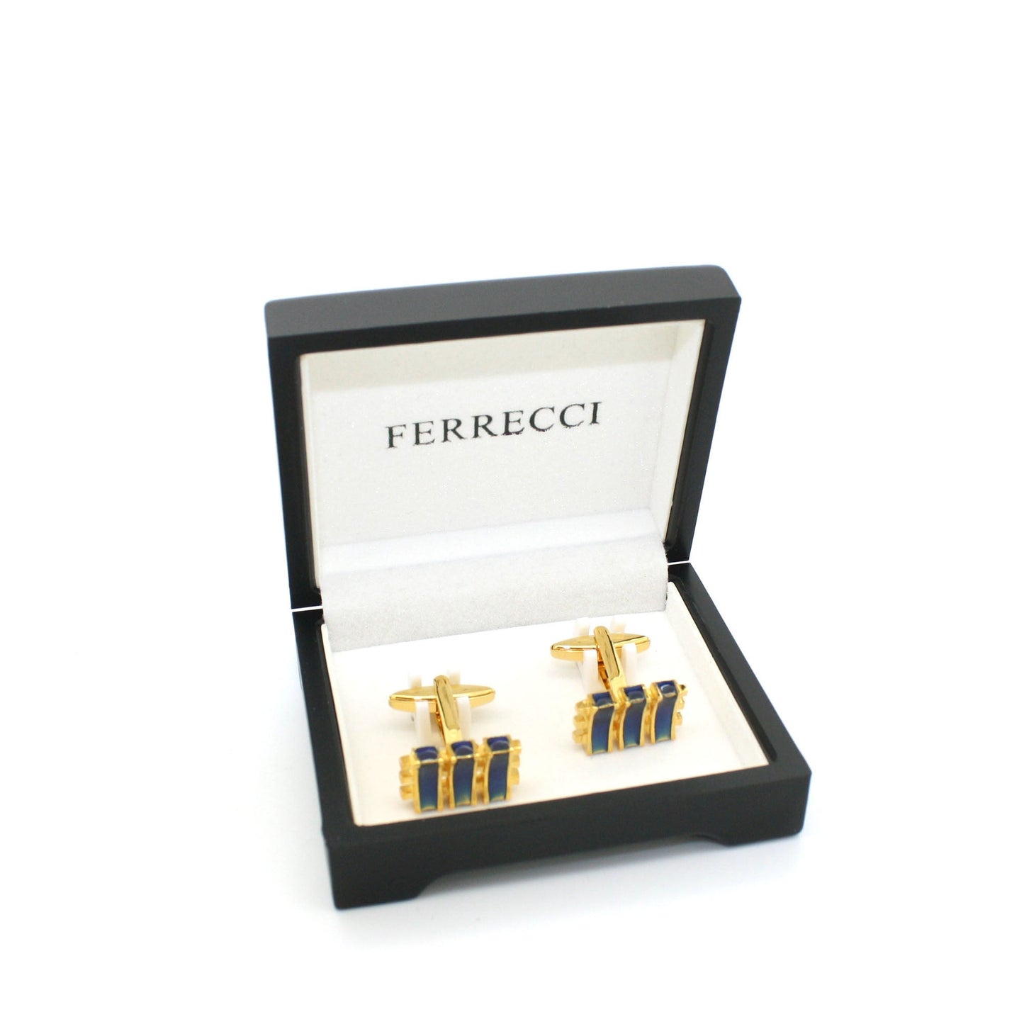 Goldtone Aqua Blue Criss Cross Cuff Links With Jewelry Box