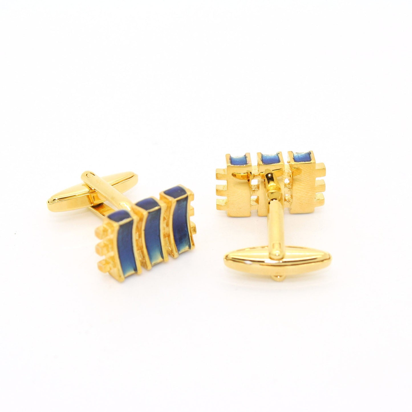Goldtone Aqua Blue Criss Cross Cuff Links With Jewelry Box