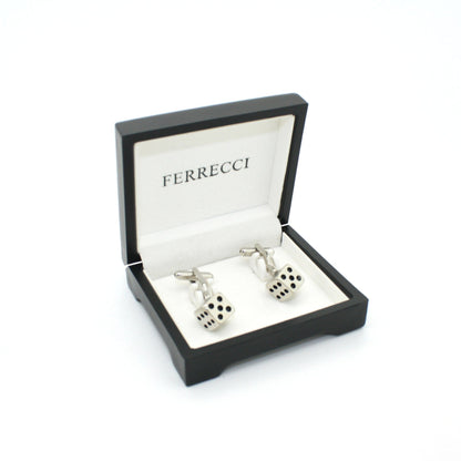 Silvertone Dice Cuff Links With Jewelry Box
