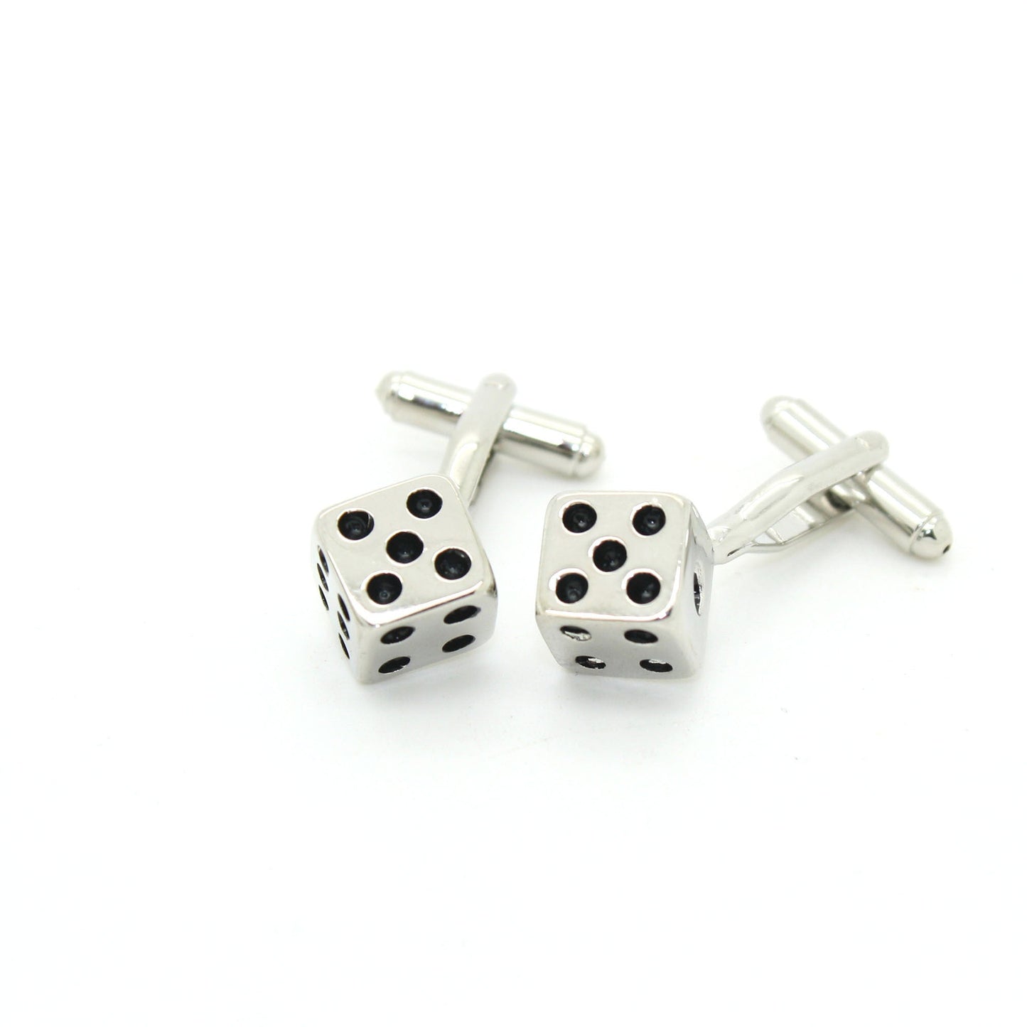 Silvertone Dice Cuff Links With Jewelry Box