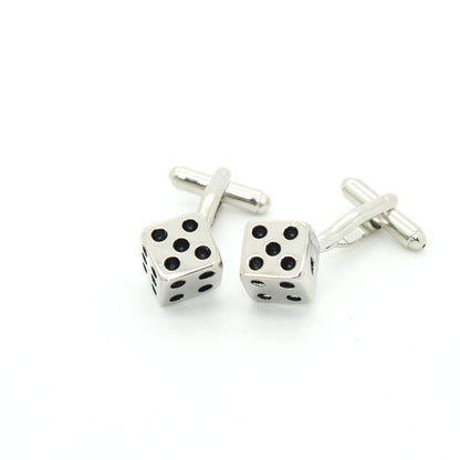 Silvertone Dice Cuff Links With Jewelry Box
