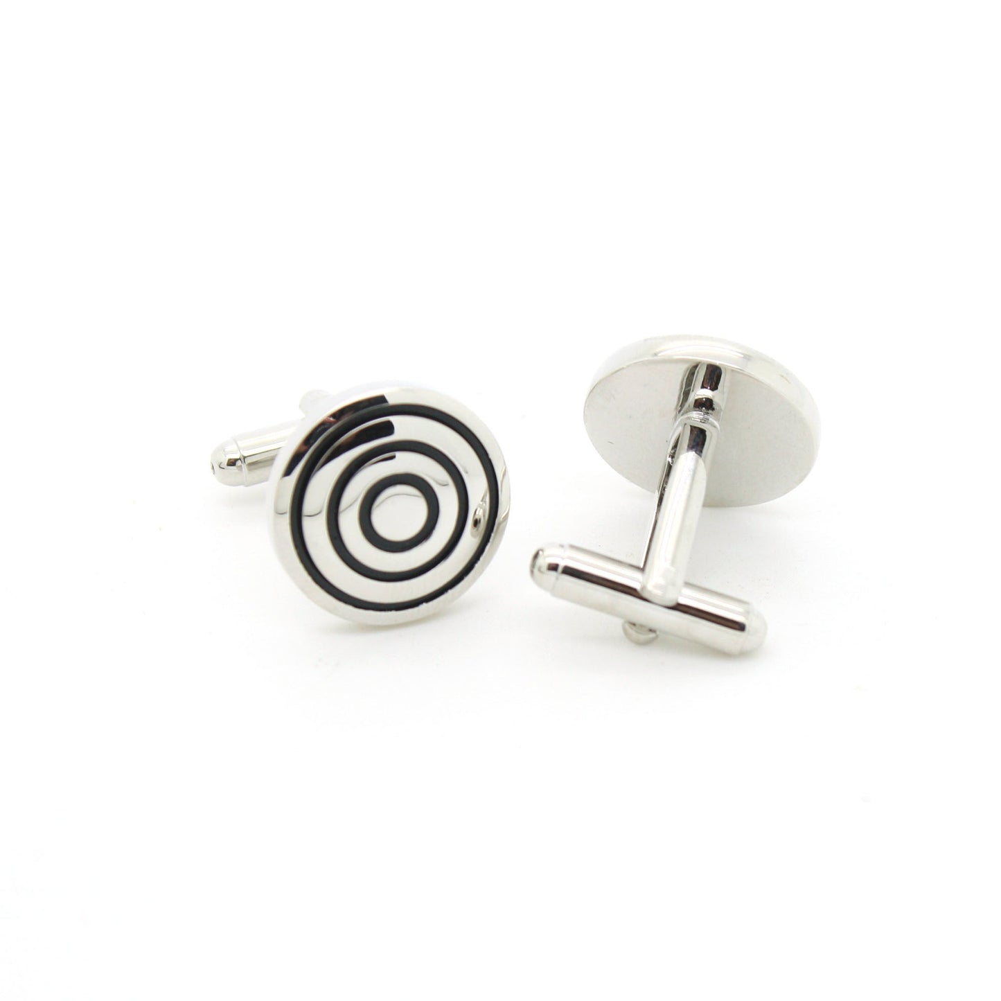 Silvertone Round Cuff Links With Jewelry Box