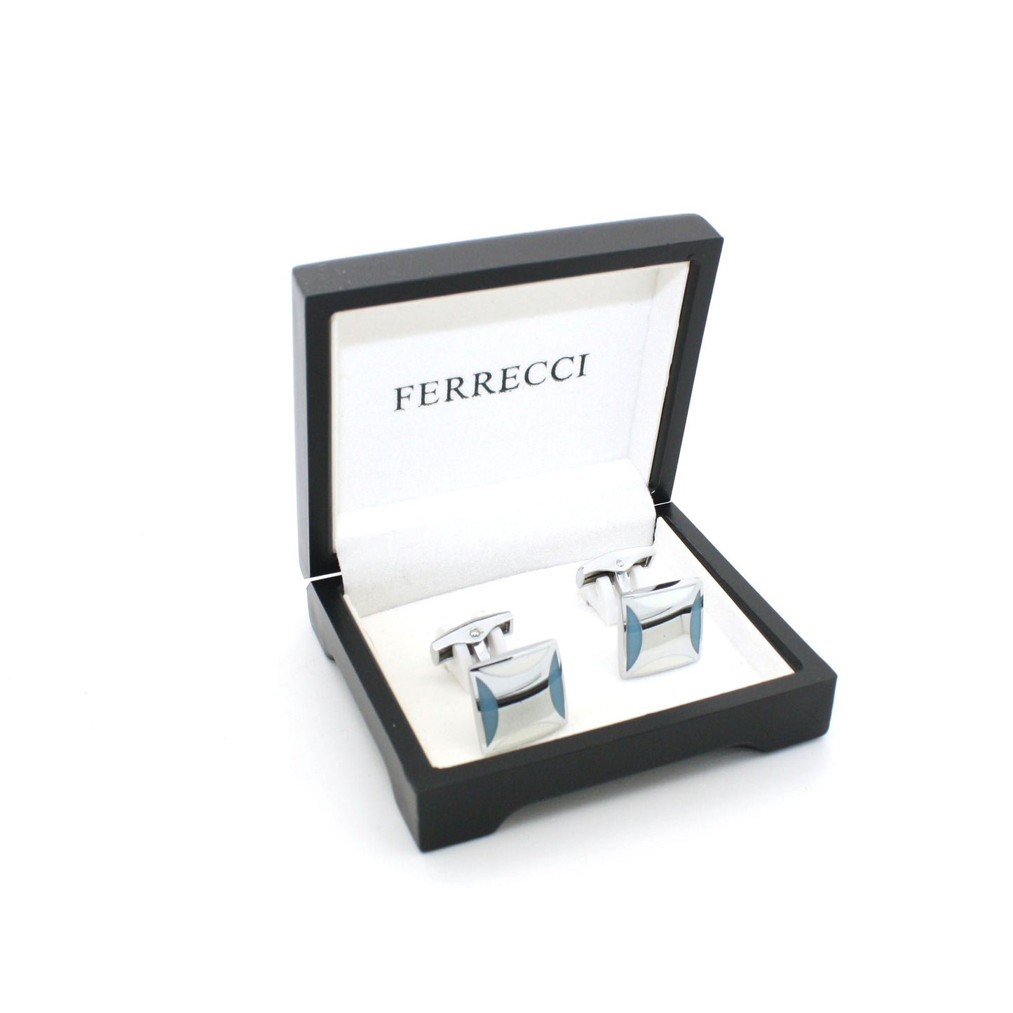 Silvertone Sky Blue Cuff Links With Jewelry Box