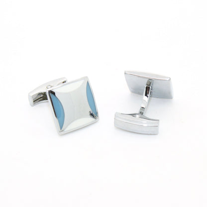 Silvertone Sky Blue Cuff Links With Jewelry Box