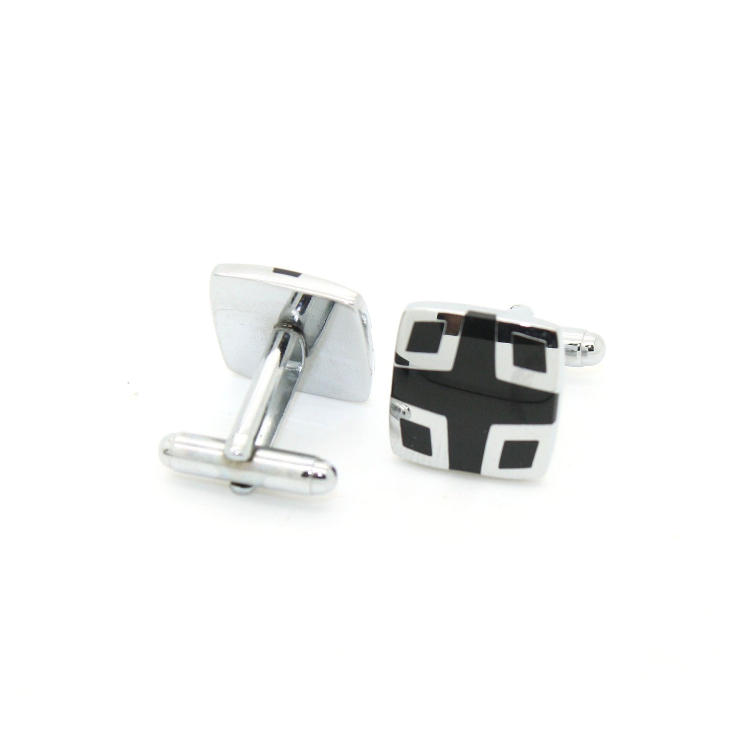 Silvertone Black Cuff Links With Jewelry Box