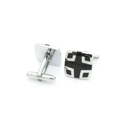 Silvertone Black Cuff Links With Jewelry Box