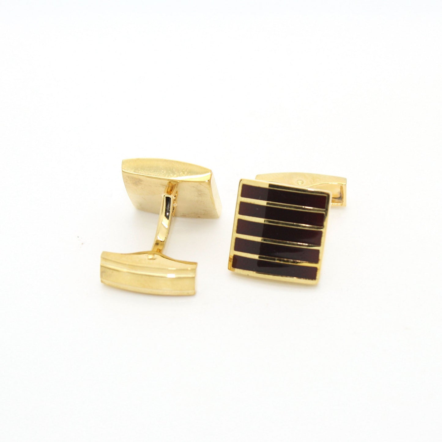 Goldtone Burgundy Stripe Cuff Links With Jewelry Box