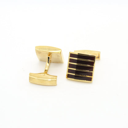 Goldtone Burgundy Stripe Cuff Links With Jewelry Box