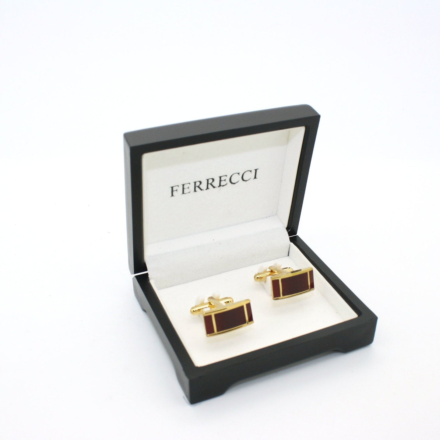Goldtone Burgundy Cuff Links With Jewelry Box