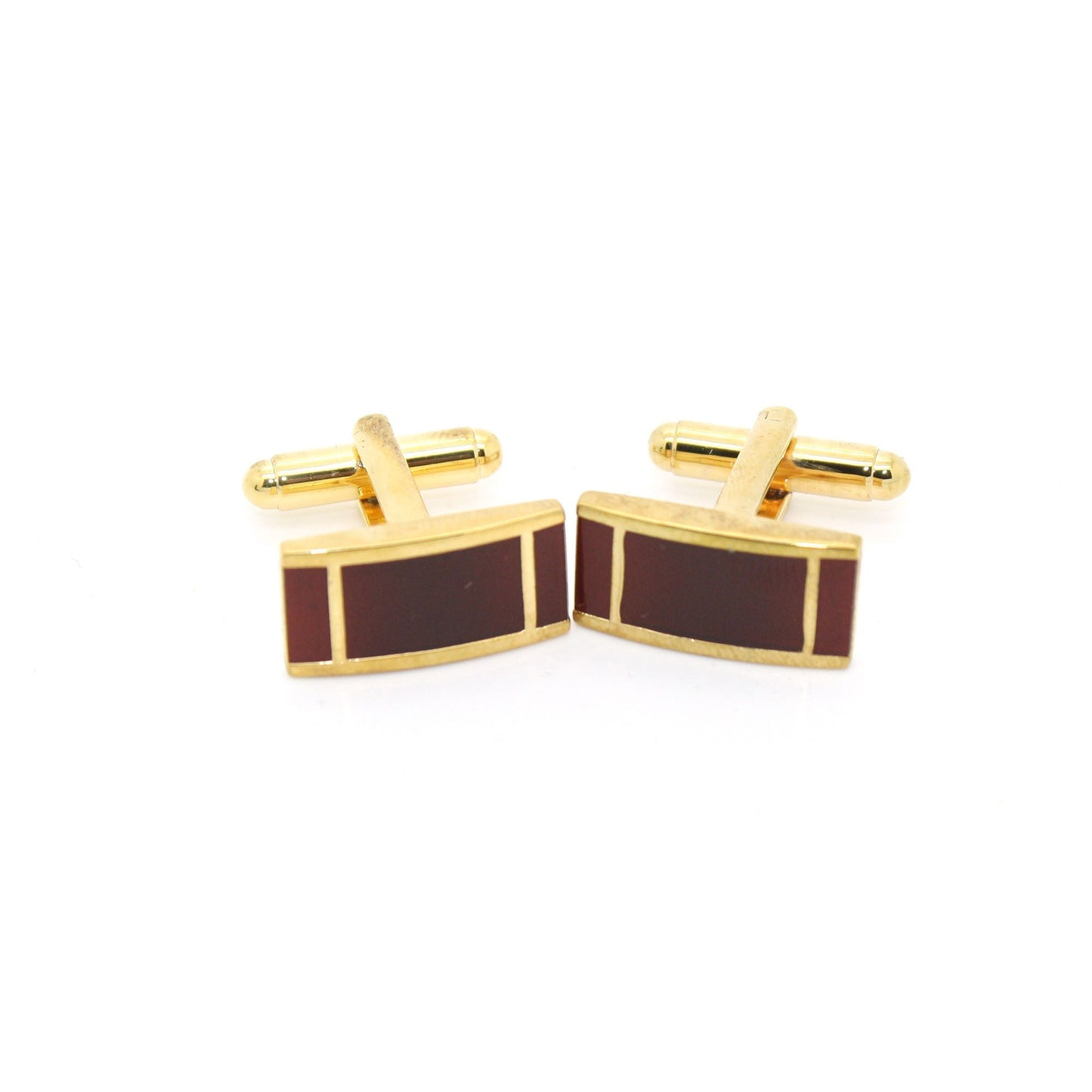 Goldtone Burgundy Cuff Links With Jewelry Box