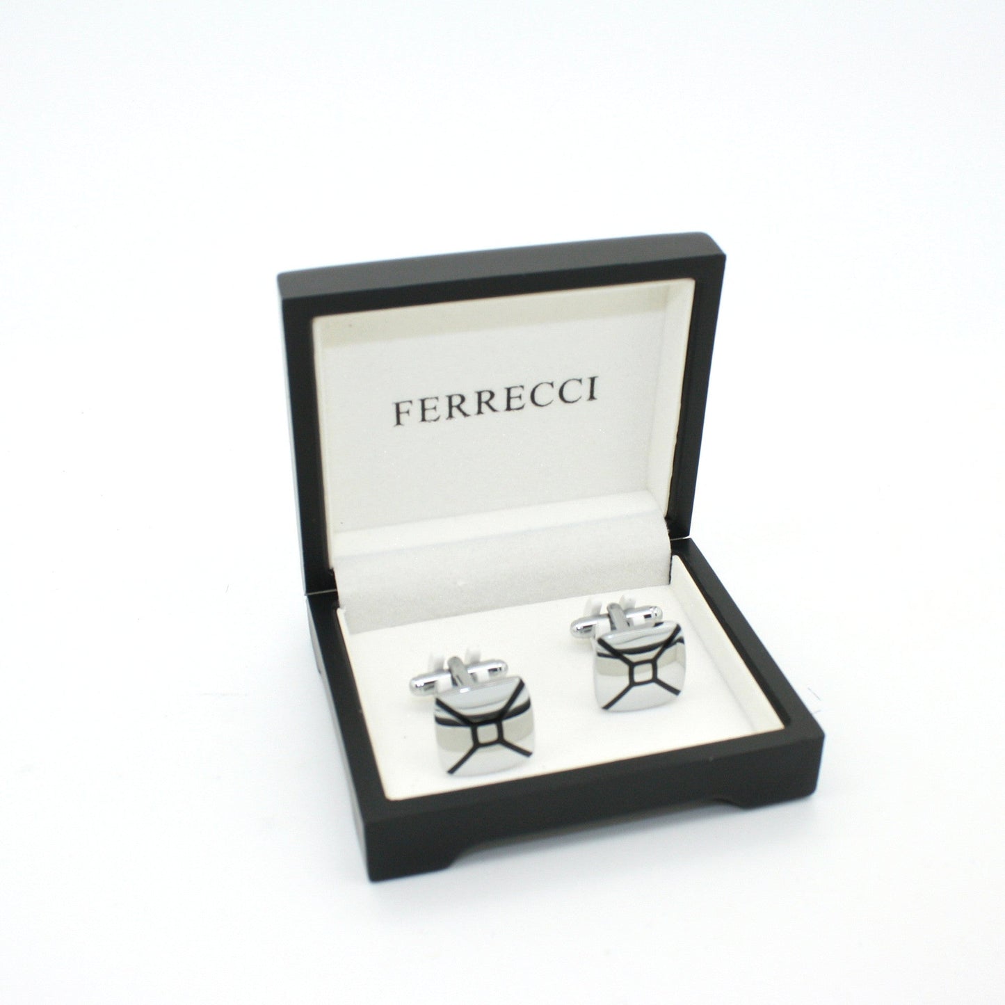 Silvertone Enamel Cuff Links With Jewelry Box