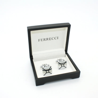Silvertone Enamel Cuff Links With Jewelry Box