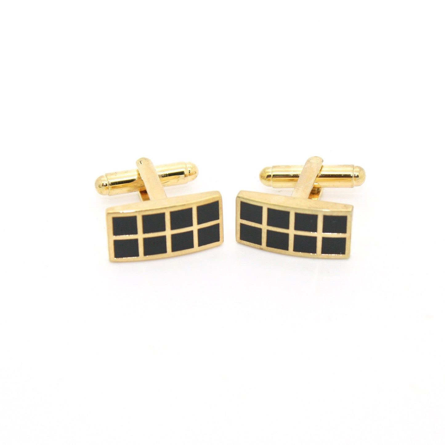 Goldtone Black Checker Rectangle Cuff Links With Jewelry Box