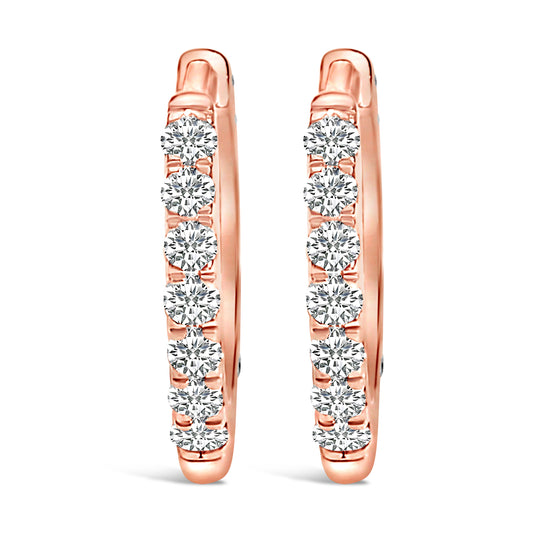 Pendientes de aro tipo Huggie de oro rosa de 10K con diamantes de 1/4 Cttw de doble cara